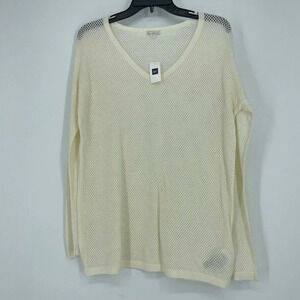 GAP Sweater Women’s Sz M Ivory White Pullover V Neck Crochet Breathable Pullover